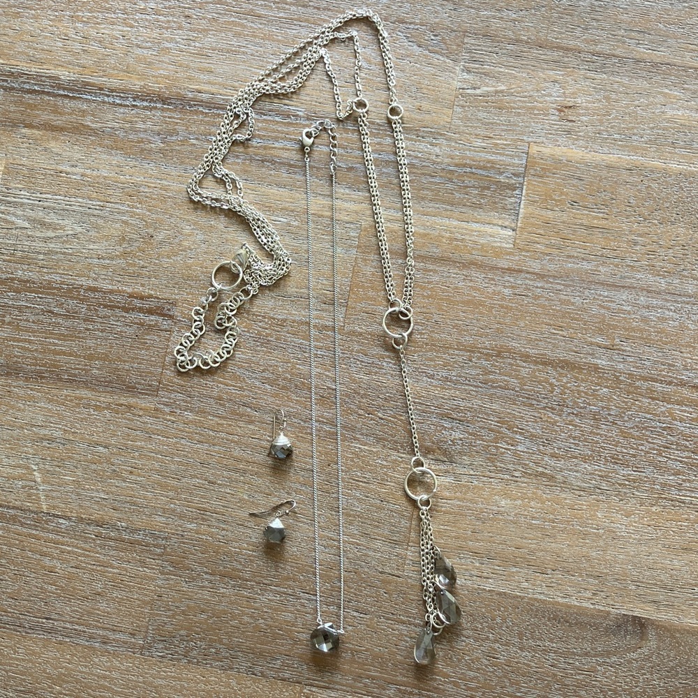 Silver-Tone Women's Necklace and Earring Set